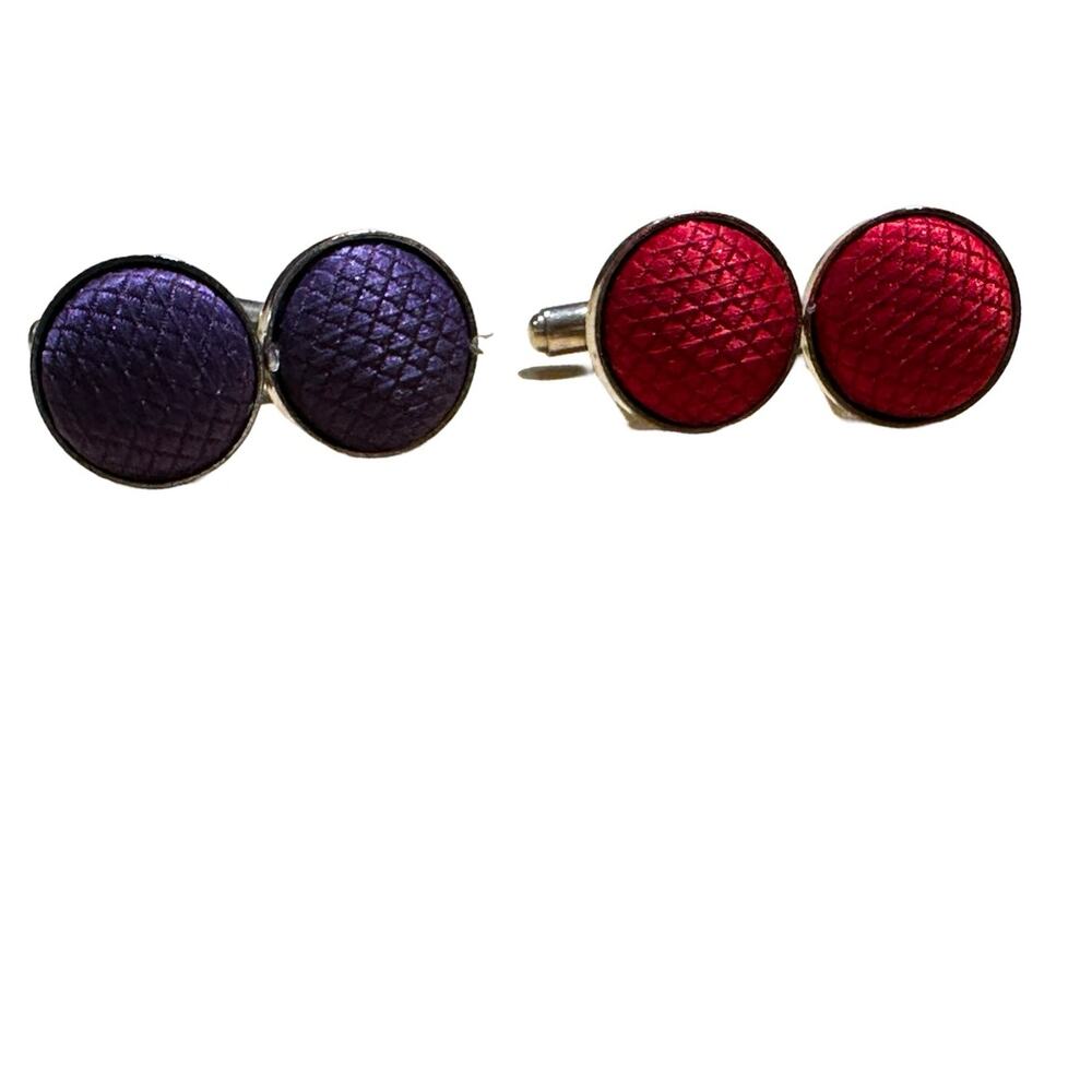 Two Pairs of Fabric Button Cuff Links in Red and Purple